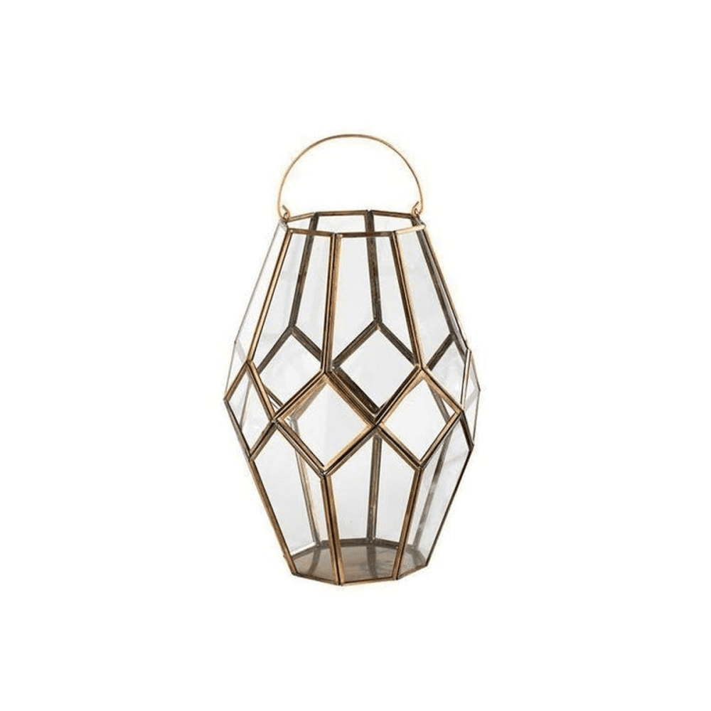 Mohani Lantern, H35 x D25cm, Antique Brass/Clear