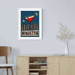 Image showing the Fox and Velvet Manhattan Art Print, H44 x W32cm, Navy product.