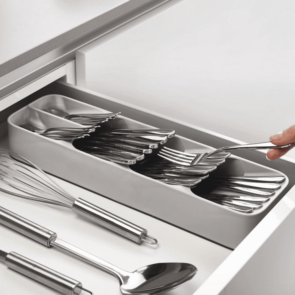 Drawer Store Compact cutlery organiser, H5.7 x W11 x D39.5cm, Grey