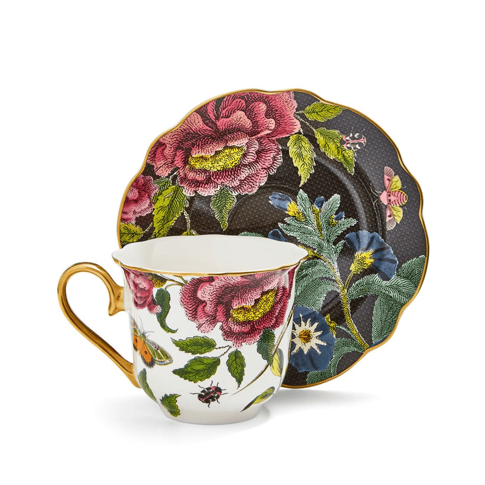 Creatures of Curiosity Tea Cup & Saucer Fluted, Black