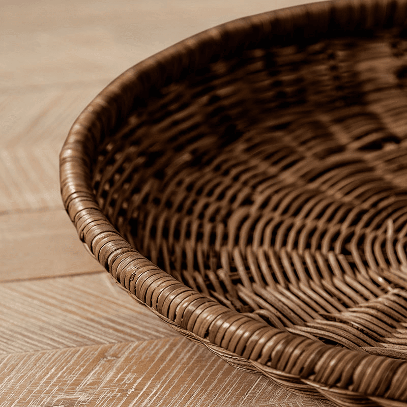 Pecan Rattan Round Tray, D43cm, Brown