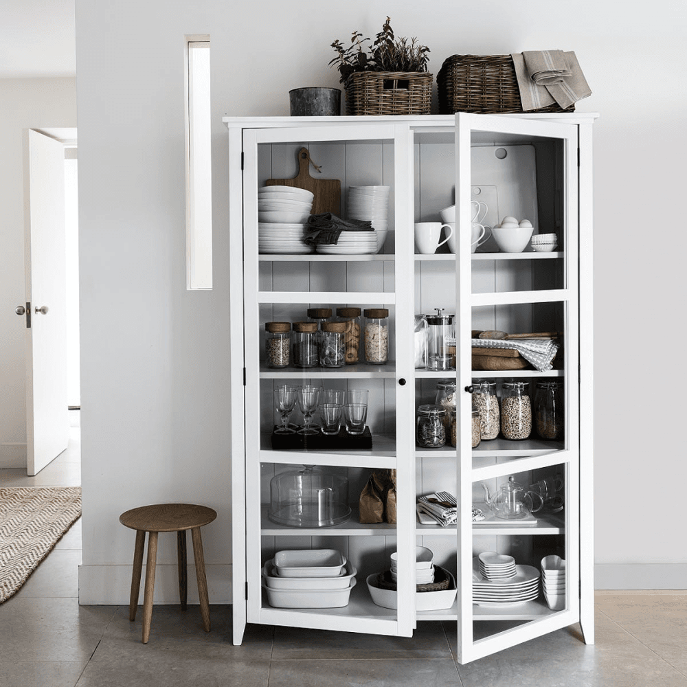 Glass display cabinet, H181 x W127 x L41cm, white