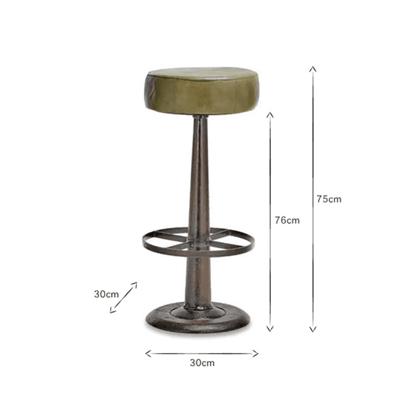 Narwana Round Leather Stool, Rich Green