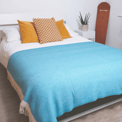 Image showing the Herringbone Blanket, 130 x 250cm, Turquoise/Cream product.