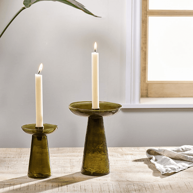 Avyn Recylcled Glass Candle Holder, H20cm, Forest Green