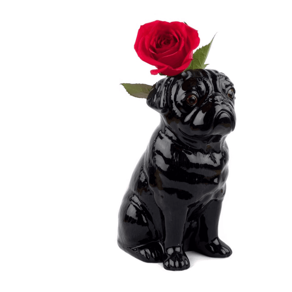 Pug Large flower vase, L12.5 x D21 x H22.6cm, Black
