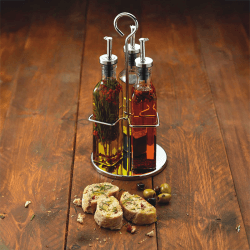 Image showing the Italian Three bottle oil and vinegar set with stand, 270ml product.
