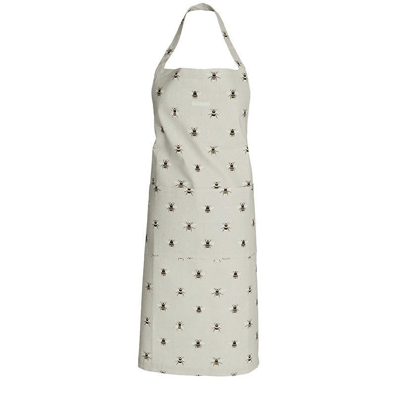 Bees Linen Apron, Natural, Yellow