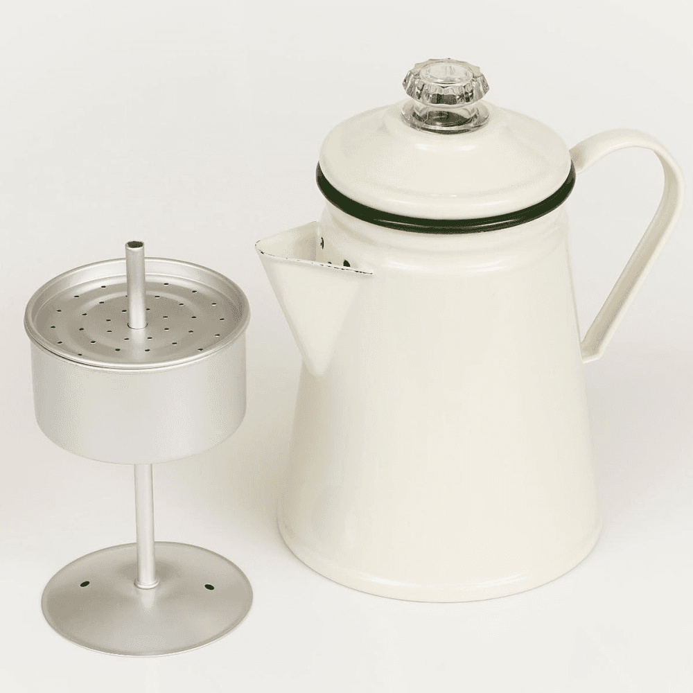 Enamel Coffee Percolator, Green Trim
