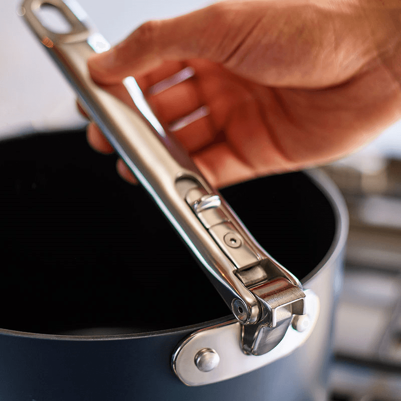 Space Folding Ceramic Non-Stick 3 Piece Saucepan Set, Midnight Blue