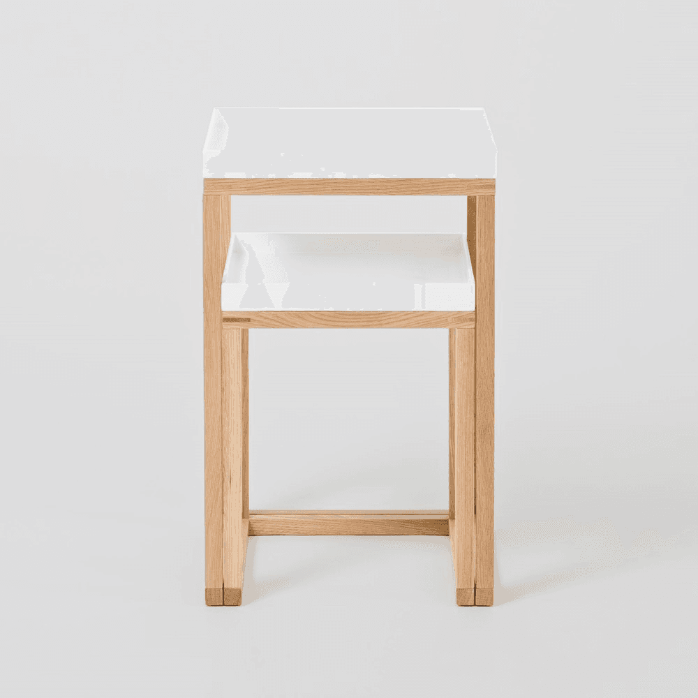 Pair of nest tables, H58.5 x W36 x D36cm, White/Oak