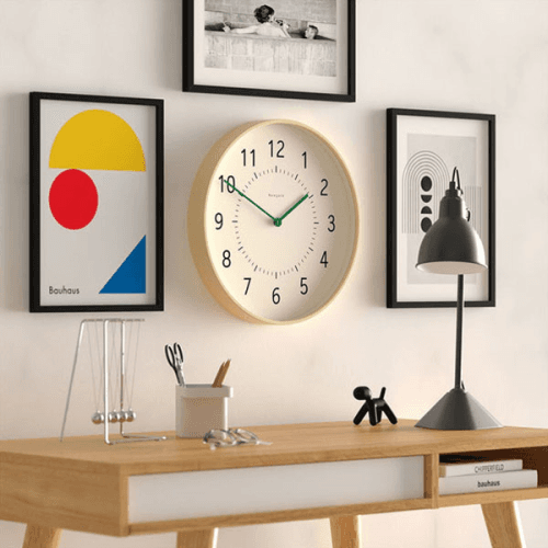 Monopoly Wall Clock, D40cm, Light Plywood/Green