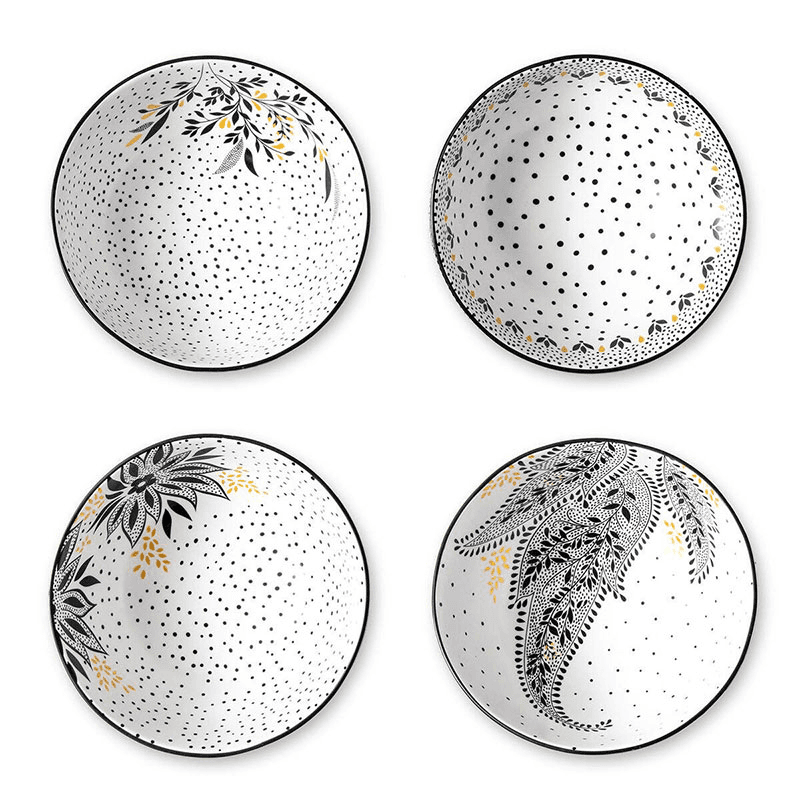 Artisanne Noir Set of 4 Bowls, D15cm, Monochrome