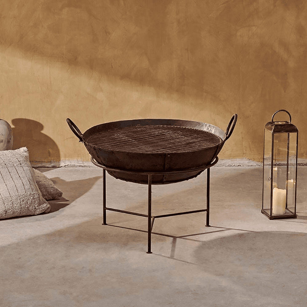 Reclaimed Fire Pit Kadai, H55 x D80cm, Black