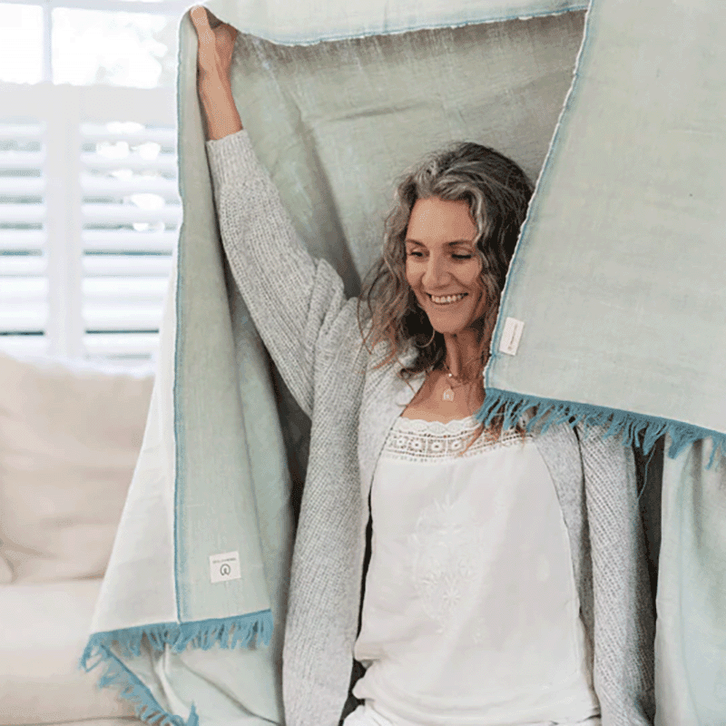 Organic Cotton Chambray Yoga Blanket, 230 x 150cm, Eucalyptus