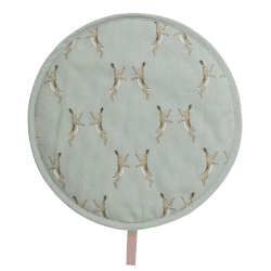 Image showing the Boxing Hares Round Hob Cover, D38cm, Duck Egg Grey product.