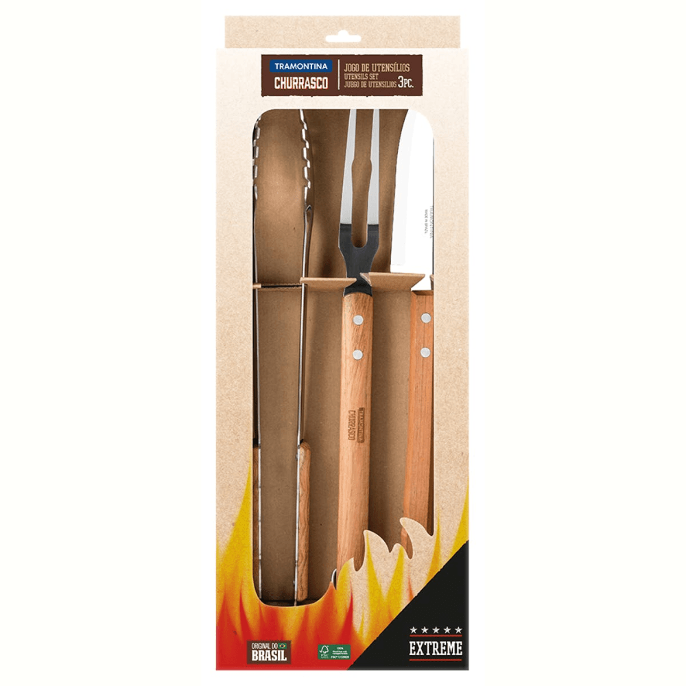 BBQ Tools, Set of 3, Brown/Silver