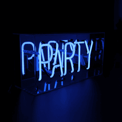 Image showing the Neon Box Party Glass Sign, H38 x W19cm, Blue product.