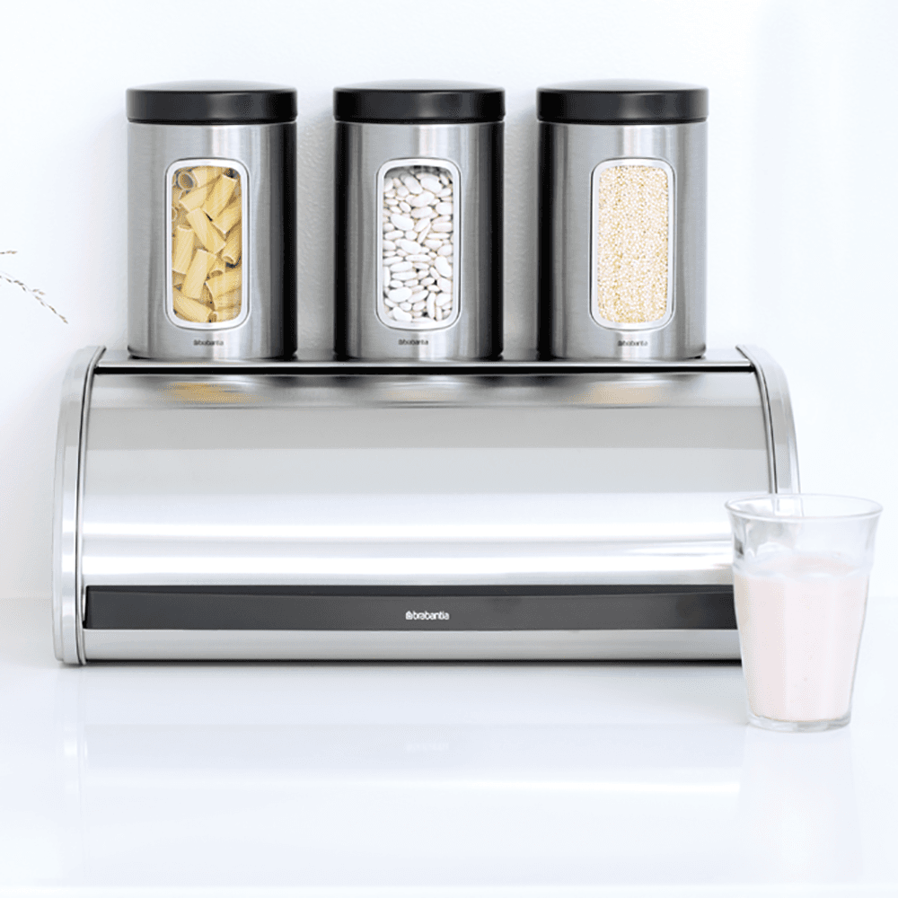 Roll Top Bread bin, H17 x W44.5 x D26cm, Matt Steel