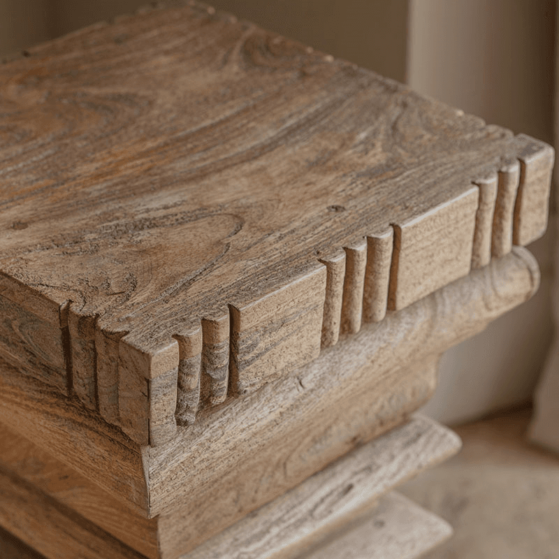 Disha Carved Mango Wood Side Table, Natural