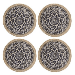 Image showing the Mandala Woven Set of 4 Placemats, D42cm, Blue product.