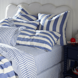 Image showing the Cora Stripe Linen Fitted Sheet, Super King, Cobalt product.