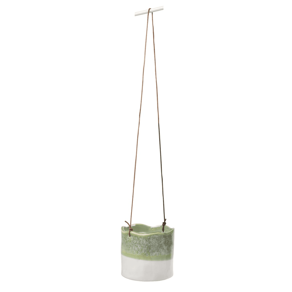 Indoor Hanging Pot, Wave Design, Green/White