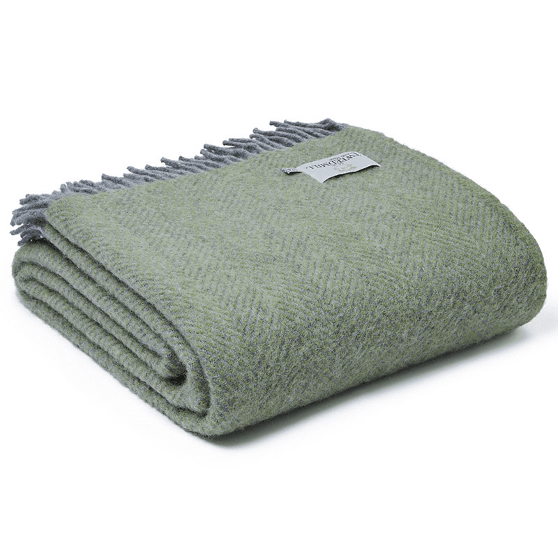Beehive Pure New Wool Throw, 140 x 240cm, Fern & Grey