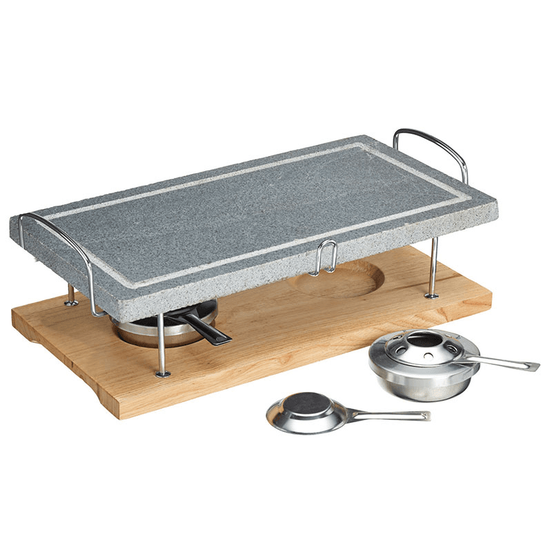 Hot stone grill set, 42 x 22 x 15cm, marble with wooden base