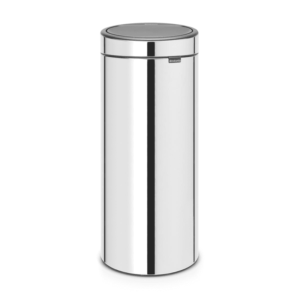 Plastic bucket touch bin, 30 litre, Brilliant Steel