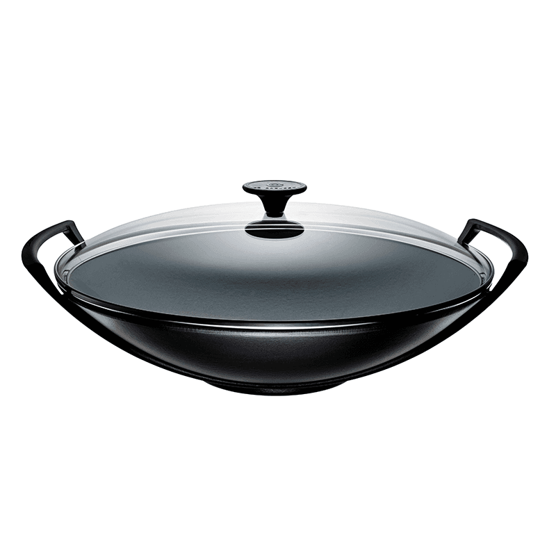 Cast Iron Wok with glass lid, 36cm, Satin Black
