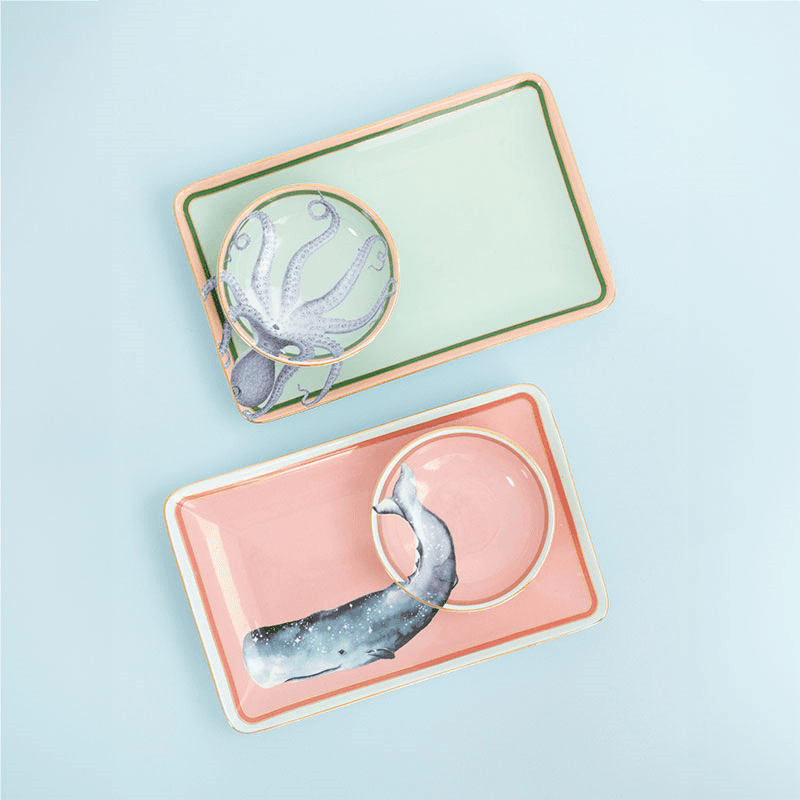 Under The Sea Set of 2 Sushi Plates, Dip Bowls & Chopsticks, Pastel