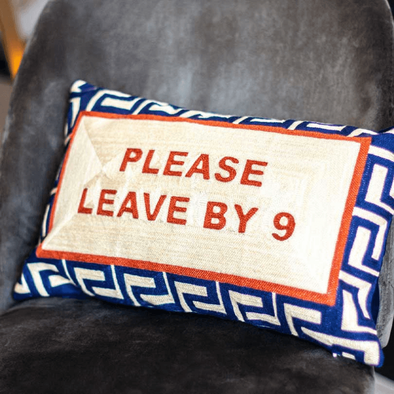 Please Leave By 9 Cushion, 30cm x 50cm, White/Red