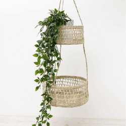 Image showing the Natural Elements Seagrass Hanging Planter, Cream product.