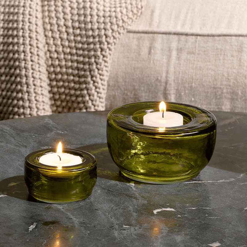 Sakha Set of 2 Recycled Glass Tealight Holders, D6.5cm, Green