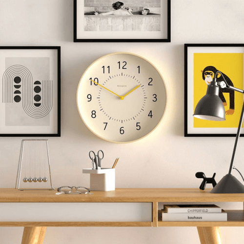 Monopoly Wall Clock, D40cm, Light Plywood/Yellow