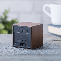Image showing the Cube Click Clock, L6.8 x W6.8 x H6.8cm, Walnut/Green product.