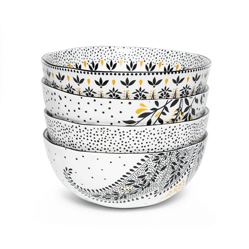 Artisanne Noir Set of 4 Bowls, D15cm, Monochrome