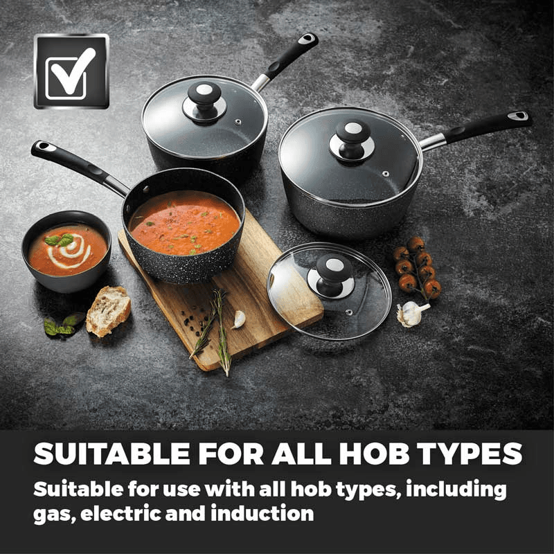 Precision 3 Piece Saucepan Set, 18/20/22cm, Black
