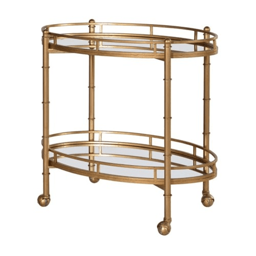 Drinks Trolley, Mirrored, 2 Tier, H80 x W81 x D45cm, Gold