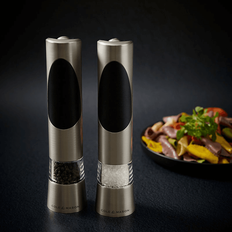 Richmond Electric Salt & Pepper Mill Set, 21cm, Brushed Metal
