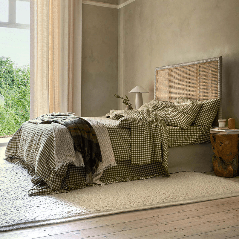 Gingham King Size Duvet Cover, Botanical Green