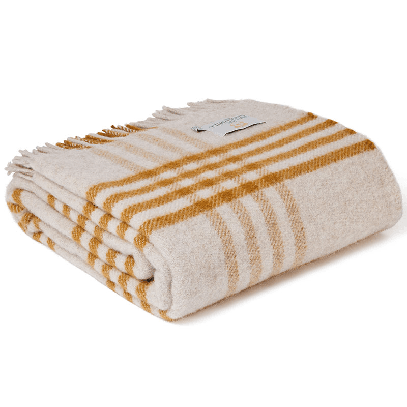 Hex Check Pure New Wool Throw, 150 x 240cm, English Mustard