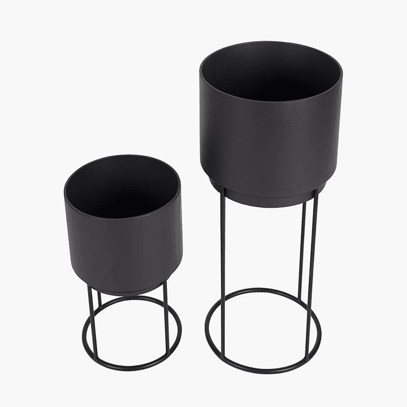 Metal Circular Set of 2 Planters, Graphite