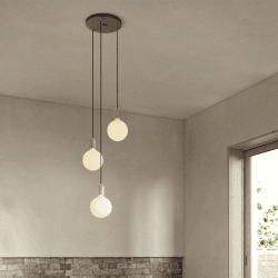 Image showing the Canopy & Sphere Bulb Triple ceiling plate & pendant set, H400 x W25cm, Black & Brass product.
