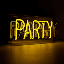 Image showing the Neon Box Party Glass Sign, H38 x W19cm, Yellow product.