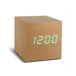 Image showing the Cube Click Clock Beech/ Green LED, 6.8cm product.