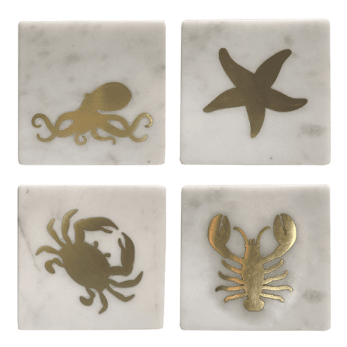 Seashore Set of 4 Coasters, L10cm x W10cm, White