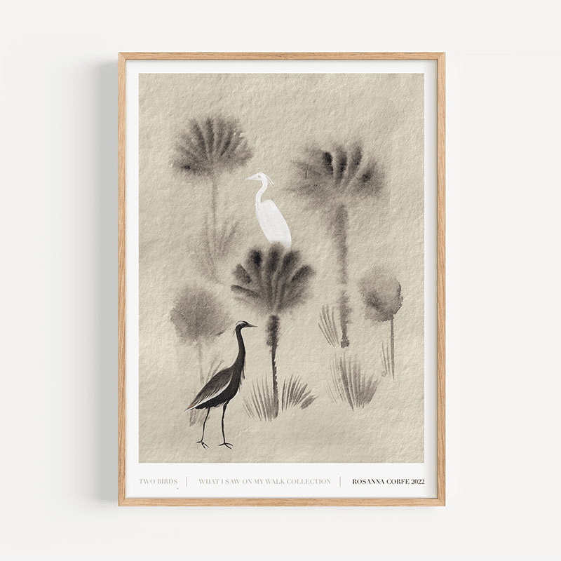 Two Birds Recycled Paper Print, A3, Grey