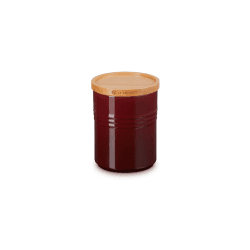 Image showing the Stoneware Storage Jar with Wooden Lid, Medium, Garnet product.